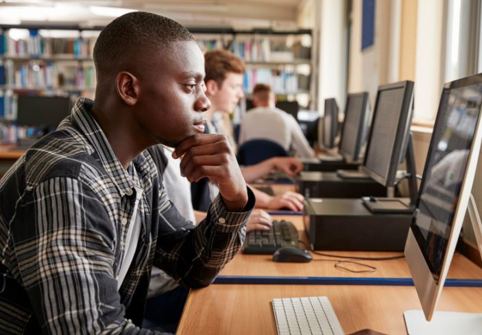 student at a computer