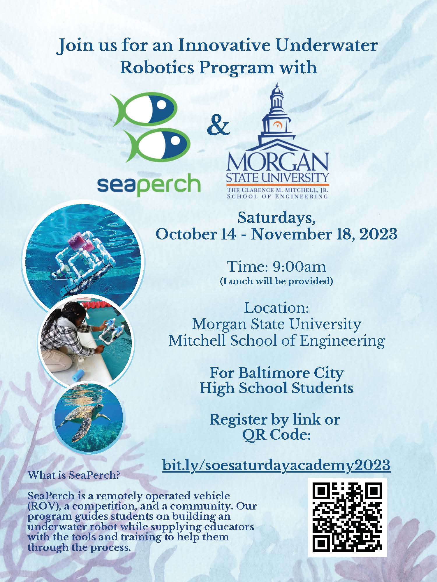 SeaPerch Saturday Academy at Morgan School of Engineering Flyer