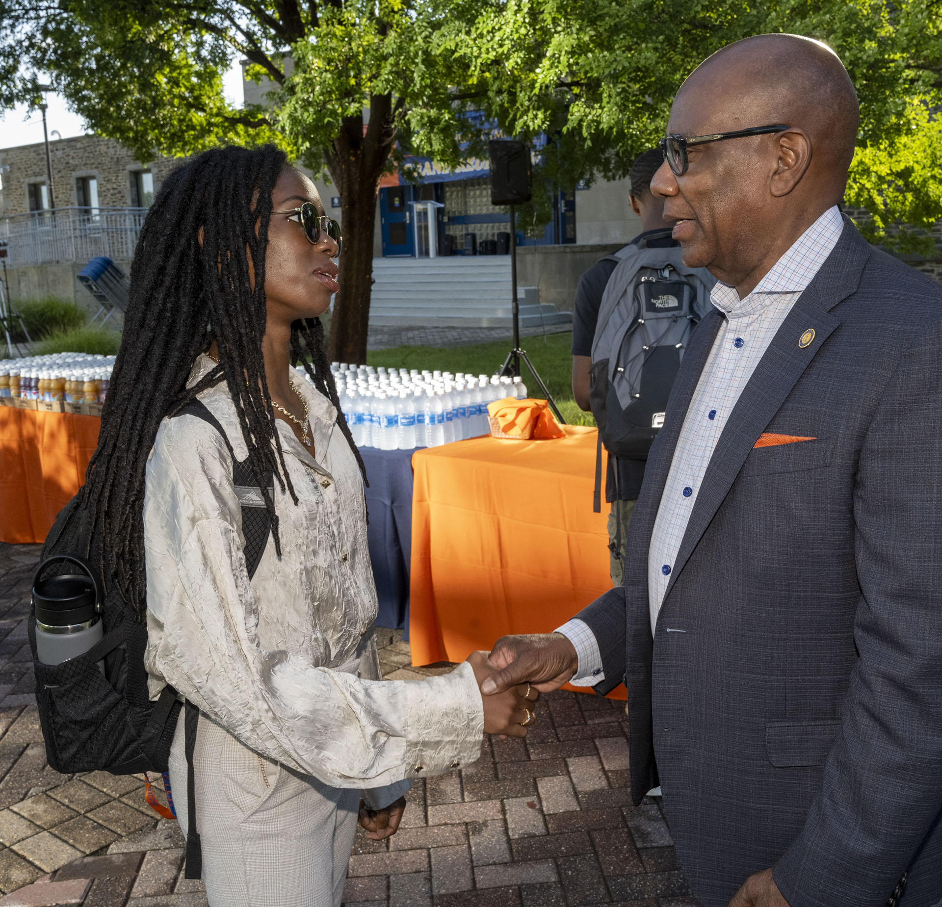 President Wilson speaking to female student